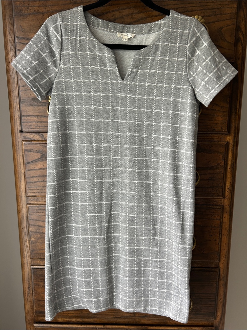 Jane and Delancey Gray Windowpane Mini Dress with Notch Neckline, Size XS
